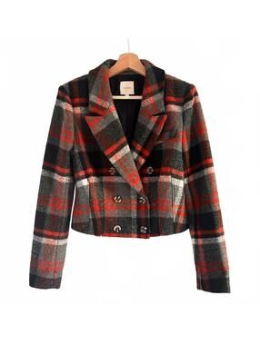 Favorite Daughter Cropped Red Plaid Blazer Jacket Size M #fall #structured